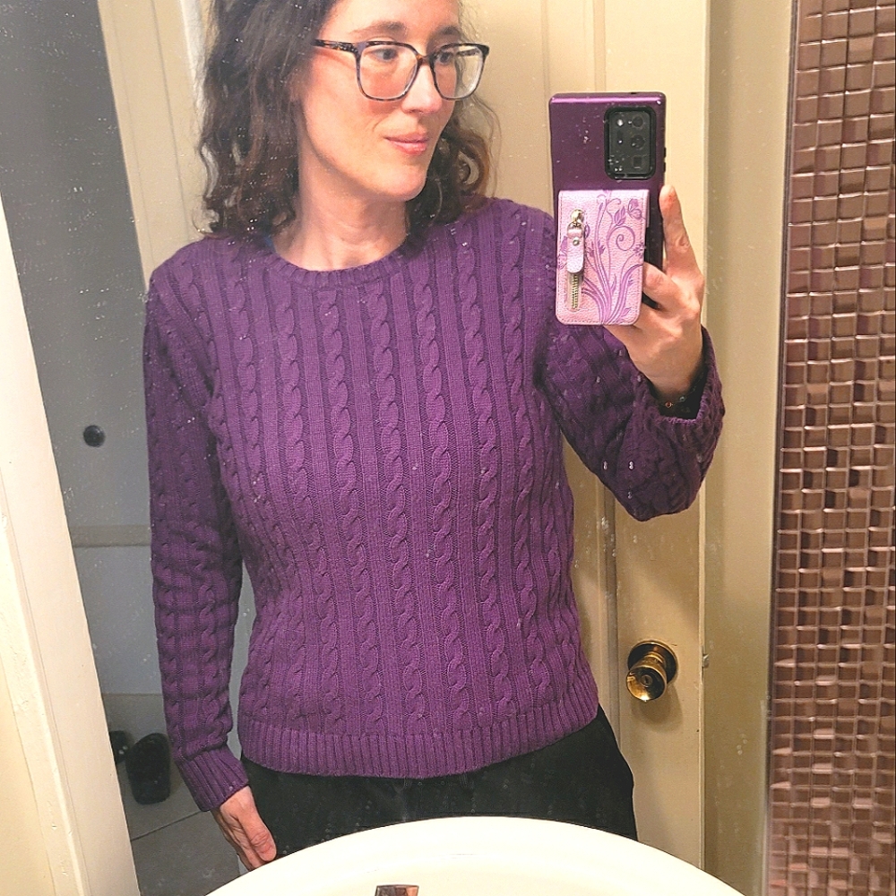 LL Bean 100% cotton deep purple sweater